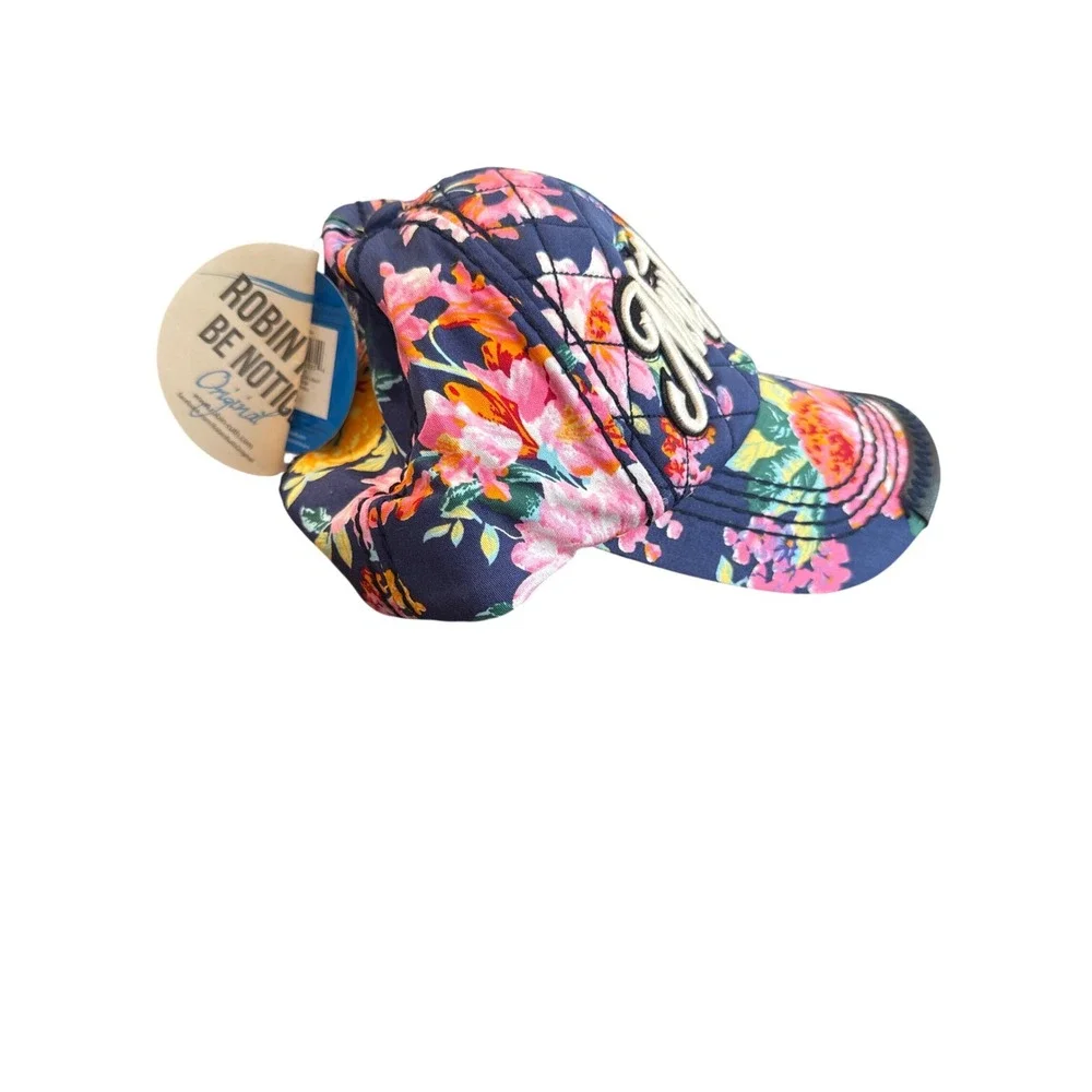 Robin Ruth New‎ York Floral Snapback Hat Navy Blue Quilted Embroidered Cap NWT